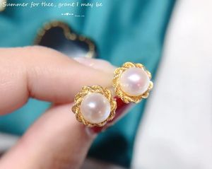 Pendientes de Perlas Naturales de Agua Dulce con Diseño Retro de Xinfly, Oro de 18K AU750 de Alta Gama, para Boda o Regalo para Chicas - Product Image 4