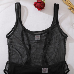 Ensemble de lingerie 3 pièces noir gothique sombre <span class=keywords><strong>en</strong></span> résille transparente, comprenant un body à col <span class=keywords><strong>en</strong></span> U <span class=keywords><strong>et</strong></span> entrejambe ouvert, une ceinture <span class=keywords><strong>porte</strong></span>-<span class=keywords><strong>jarretelles</strong></span> <span class=keywords><strong>et</strong></span> des <span class=keywords><strong>bas</strong></span>, style bondage - Product Image 4