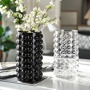 Vase à fleurs en verre pour salon, style nordique, de couleur noire, vente en gros, nouveau