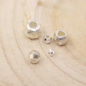 S1760 925 Sterling Silver Small Faceted Beads,Tiny Sterling Silver Round Spacer Beads for Jewelry making