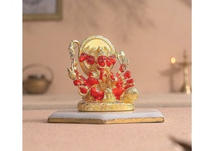 <b>Gold</b> Plated Panchmukhi Hanuman <b>Statue</b> with Orange Enamel Hindu Religious Idol Decorative Home Temple Decor Gift Handicraft - Product Image 5