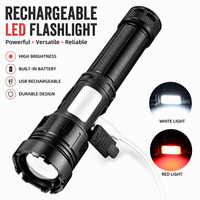 Lampe torche LED rouge P50 rechargeable par USB, zoom élevé, portable, alimentée par une batterie externe, lampe torche COB avec base magnétique