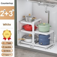 Étagère de rangement de cuisine en métal multicouche, type autoportant, support à casseroles multifonctionnel à plusieurs niveaux pour utilisation sous l'évier