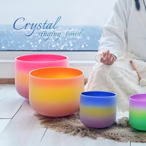 Sucesso da fábrica direta venda quartzo tigela 7 chakra arco-íris design fosco cristal canções tigela chantant en cristal