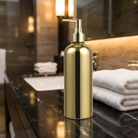 Bouteille de lotion cosmétique liquide anti-déversement en aluminium YG, durable, 1000 ml/500 ml, avec pompe et bouchon à vis, rechargeable, couleur or, emballage