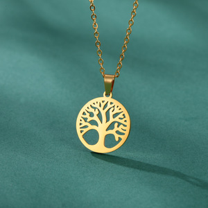 PVD 18K Gold Plated Stainless Steel <b>Choker</b> Necklace with Lucky Tree Pendant for Women | Tree of Life Pendant - Product Image 1