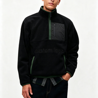 Veste polaire résistante au vent pour homme, pull en sherpa, sweat-shirt à fermeture éclair quart de tour, détails en nylon, logo personnalisé, haut de gamme pour les voyages en plein air