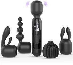 LED ekran AV değnek vibratör ekleri ile güçlü çok fonksiyonlu masaj kız Anal seks meme kelepçeleri ve parmak - Product Image 6