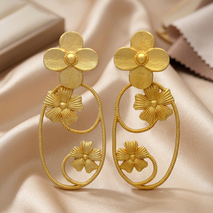 Matte Brass Gemstone Rhodium Plated Flower Hook Earrings Retro Wedding Daily Statement Earrings Unisex - Product Image 3