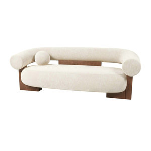 Sofá de Diseño Estético Nórdico Curvo de 3 Plazas, Sofá de Terciopelo Rosa para Cosmetología, Sofás para Sala de Estar en Forma de I, Juego de Muebles de Madera - Product Image 3