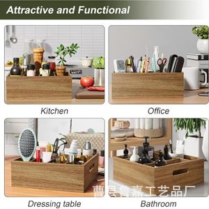 Wooden Cutlery <b>Storage</b> <b>Box</b> Rectangular Portable Picnic Organizer For Outdoor <b>Camping</b> Utensil Set With Plate And Cup Holder - Product Image 5