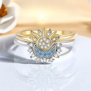 Nhẫn mặt trời mặt trăng bạc sterling kiểu mới 2025, có thể điều chỉnh, đính đá CZ, bộ nhẫn cặp dành cho lễ hứa hẹn & cưới hỏi, trang sức lấp lánh, quà tặng - Product Image 3