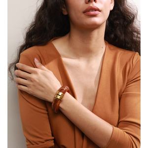 जिनयू 3383 विंटेज नए डिजाइन वाटरप्रूफ एक्रिलिक गहने थोक सोने की प्लेटेड स्टेनलेस स्टील खुला बांगल - Product Image 4