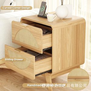New vintage-style bedside table, home bedroom storage cabinet, retro double <b>drawer</b> storage cabinet, creative bedside <b>small</b> - Product Image 3
