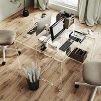 Bureau d'ordinateur en forme de L en acrylique transparent avec étagère de rangement réversible Conception de vision claire durable Coins arrondis lisses