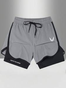 Custom Men's Casual Quick Dry Breathable <strong>Mid</strong> Rise Double <strong>Layer</strong> 100% Polyester Sports Shorts Drawstring Knitted Jogging Fitness - Product Image 3