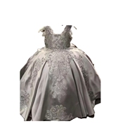 Nouvelle robe en satin gris pour filles élégante robe à fleurs brodées pour filles robe bouffante princesse noble