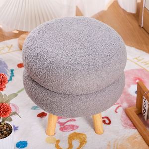 Taburete para Sala de Estar, Taburete de Terciopelo de Cordero, Taburete Redondo para el Hogar, Taburete para Cambiar Zapatos - Product Image 1