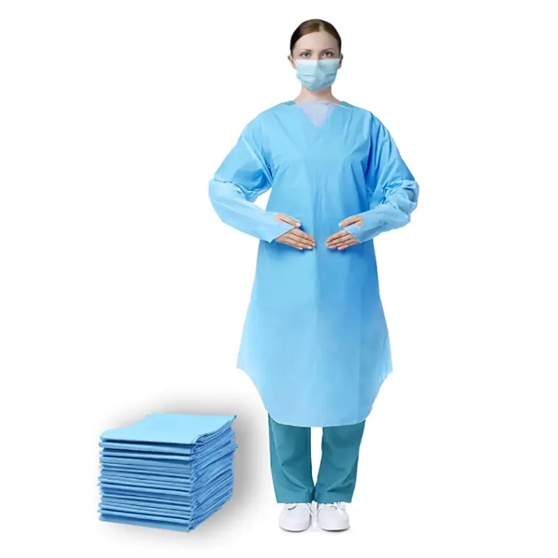 Medical Supply Blue Disposable Isolation Gown Apron Style Neck X-Large Ppe Gown CPE Surgical Gowns