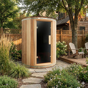 Custom Size Japanese Cedar Solid Wood Modern Finnish Sauna Room Outdoor Cylinder Sauna Cabin Solar Powered <b>Eco</b>-Friendly - Product Image 1