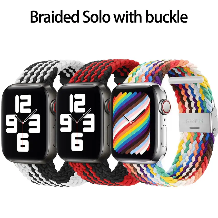 Pride Edition Braided Solo Loop for apple watch 40mm 44mm iwatch rainbow weave band Replacement wristbands Metal buckle