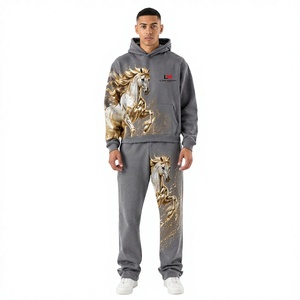 Survêtement léger d'hiver pour homme LONG MISSION INDUSTRY, gris, à capuche, manches longues, 100% coton, avec logo sur le devant et poches latérales - Product Image 2