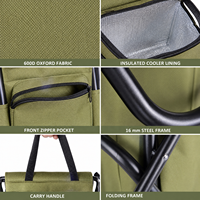 Chaise de pêche pliable portable avec sac isotherme intégré, cadre en fer étanche, capacité de 110 kg, siège léger pour camping et pique-nique en extérieur