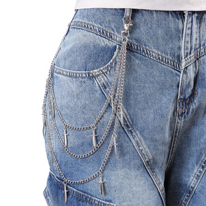 Chaîne de taille multicouche en métal style punk européen et américain avec pendentif poignard, accessoire pour jean, chaîne de corps tendance style streetwear - Product Image 1