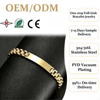 Bracelet d'identification personnalisé en acier inoxydable plaqué or 18 carats, sans ternissement, 6/8/10 mm, style bracelet de montre Président, avec plaque nominative gravée, bijoux pour hommes, vente en gros