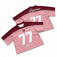 T-shirts de football américain rétro personnalisés rouge marine bicolore avec passepoil blanc, sublimation, strass, coupe ample et courte