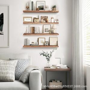 Solid <b>Wood</b> Wall Mounted Shelf 4 Layers Kitchen <b>Storage</b> <b>Rack</b> Rectangle Shape Screw Embedded Installation Neatening Organize - Product Image 4