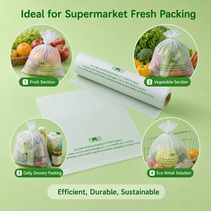 Sac de courses en rouleau en plastique biodégradable compostable thermoscellable durable personnalisé en PLA PBAT à base d'amidon de maïs pour supermarché - Product Image 5