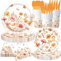 Ensemble de vaisselle sur le thème floral d'automne, assiettes en papier, gobelets, serviettes, nappe, bannière, guirlande, décoration d'automne
