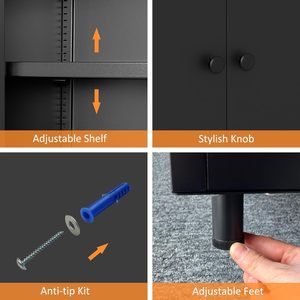 UCHANCE Armoire de rangement à 2 portes en métal noir avec étagère réglable, armoire de classement en acier pour la maison, le bureau ou le salon - Product Image 5