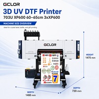Imprimante 3D UV DTF 703U XP600 60-65cm 3*XP600 pour l'impression numérique d'étiquettes en cristal, de bouteilles et de cadeaux
