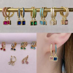 BD-D378 Orecchini con Charm in Zirconia Colorata, Orecchini CZ Multicolore a Forma di Cuore/<span class=keywords><strong>Quadrato</strong></span>/Goccia, Gioielli Delicati da Donna - Product Image 3