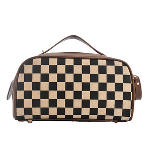 Sacs à maquillage, trousse de beauté en cuir vegan noir, design beige imprimé, pochette en cuir PU OEM pour filles, école, or - Product Image 1