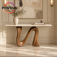 Table console moderne en marbre avec base en bois massif, table d'entrée, table de couloir, table de salon, vente en gros pour hôtels, usines, OEM, ODM