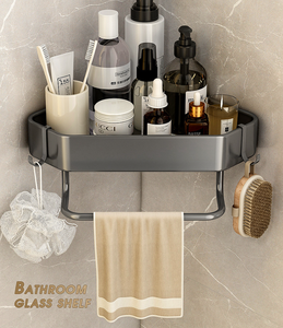 OEM دش العلبة رف المرحاض الزاوية مزدوجة الطبقة منظم خزانة معلقة الحمام أسود الجدار حامل تخزين رفوف - Product Image 1