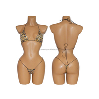 S774 Ensemble de maillot de bain micro bikini de luxe deux pièces, imprimé léopard et serpent, orné de strass, avec triangle et string, tenue exotique pour danseuses de festival