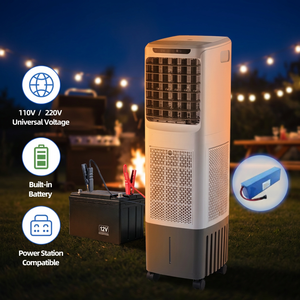Refroidisseur d'air évaporatif portable 2500m3/h pour intérieur/extérieur, 12V rechargeable, ventilateur refroidisseur d'eau alimenté par moteur DC avec batterie intégrée - Product Image 1