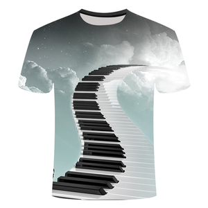 T-shirt à manches courtes à col rond avec impression par transfert thermique durable, motifs crânes, instruments de musique rock, guitare, orchestre, design de salle de sport - Product Image 4