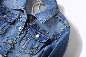 Vente en gros sur mesure Jean long pour femmes Punk Denim longueur régulière rivet ado <span class=keywords><strong>Veste</strong></span> en jean uni - Product Image 4