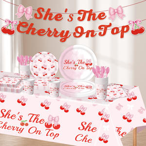 Encantadoras decoraciones para fiestas con temática de cerezas, incluye vajilla desechable, globos, pancartas para cumpleaños, celebración de Baby Shower - Product Image 2