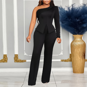 Nuevo Estilo de Verano, Traje de Oficina de Dos Piezas con Hombros Descubiertos y Adornos, <span class=keywords><strong>Talla</strong></span> <span class=keywords><strong>Grande</strong></span>, Estilo Europeo y Americano para Mujer - Product Image 3