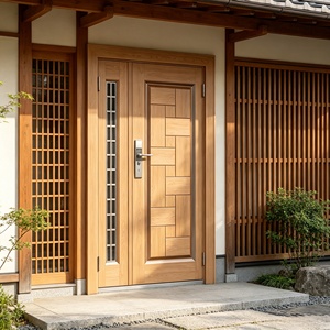 Porte de sécurité antivol en acier, porte d'entrée en métal avec impression imitation bois et fenêtre latérale pour villa et appartement - Product Image 5