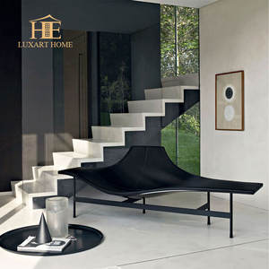 Sillón largo de cuero negro de alta calidad, sillón minimalista moderno para sala de estar - Product Image 2