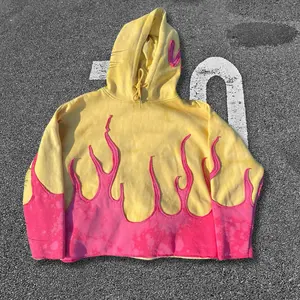 No pockets Men's Yellow and pink stitching Tracksuit Manufacturers Custom Plus Size Applique Embroidery Pullover Hoodie For Men