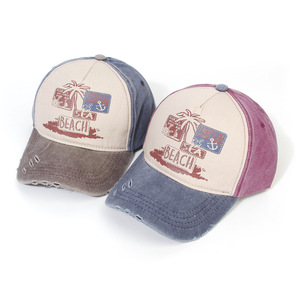 หมวกแก๊ปวินเทจ <span class=keywords><strong>FF918</strong></span> ผ้าฝ้ายฟอกสี หมวกปีกกว้างสำหรับผู้หญิงผู้ชาย หมวกกันแดดชายหาด ปรับขนาดได้ พิมพ์ลาย หมวกเบสบอลสไตล์วินเทจ - Product Image 1