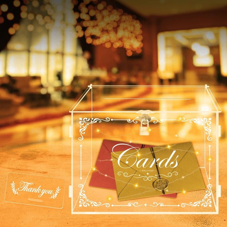 Acrylic Wedding Card Box Money Post Gift Box Holder Clear Card Box ...